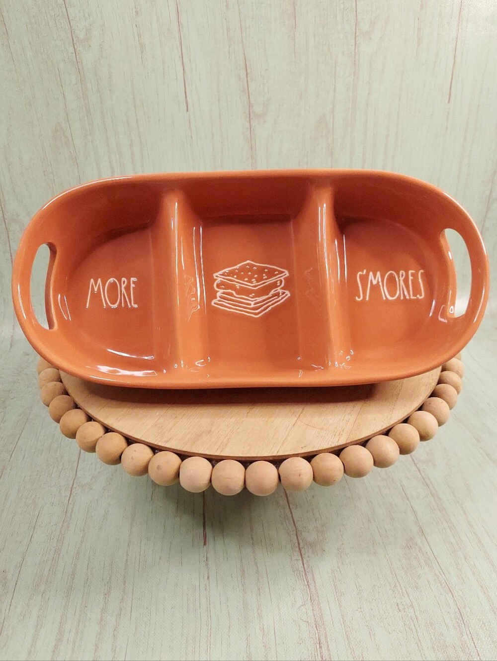 Rae Dunn MORE SMORES Ceramic Serving Tray Artisan Collection Magenta Orange